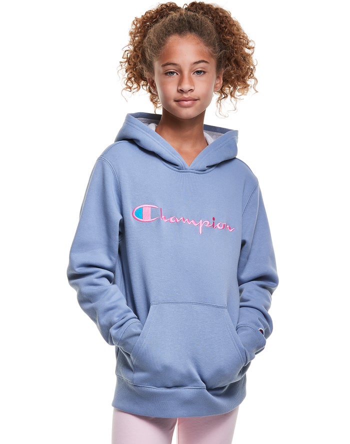 Champion Hoodie Meisjes - Blauw - Reverse Weave Embroidered Logo ( 853014-TIZ )